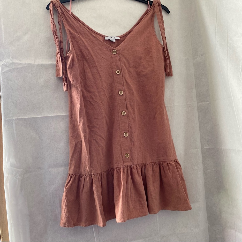 FAVLUX Button-Down Ruffle Blouse Dress in Brownish pink cotton